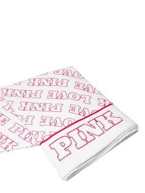 (Inventory 47) PINK Victoria's Secret White and Hot Pink Logo Bath Towel